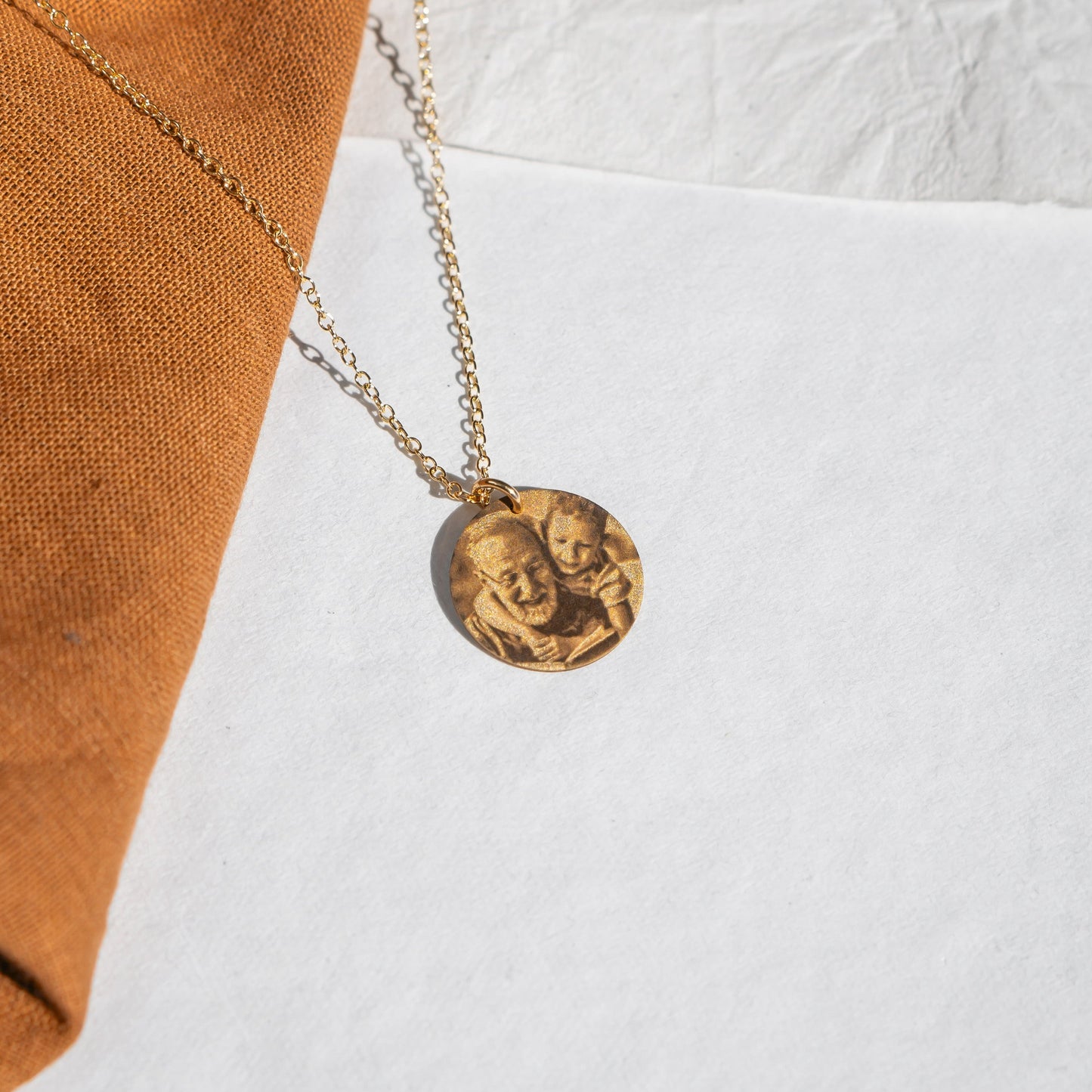 Gold Filled - Image Disc Necklace - People Pendant