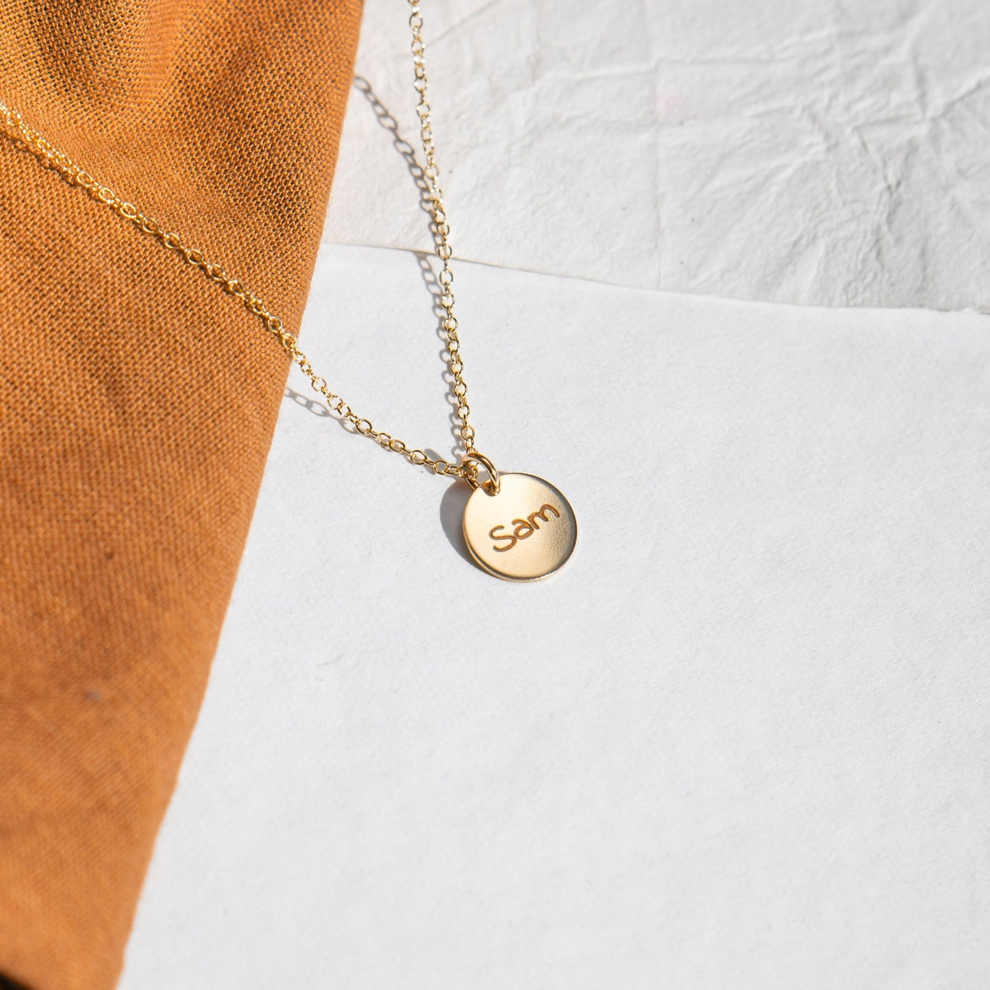 14kt Gold - Image Disc Necklace - People Pendant