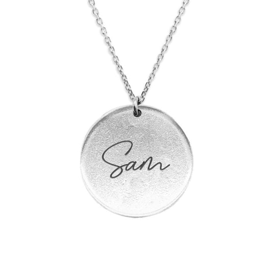 Sterling Silver - Print Disc Necklace - People Pendant